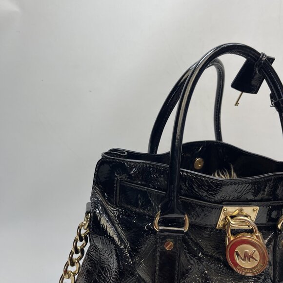 Michael Kors Hamilton Large Saffiano Leather Bag Golden Padlock & Key Black - Picture 5 of 14